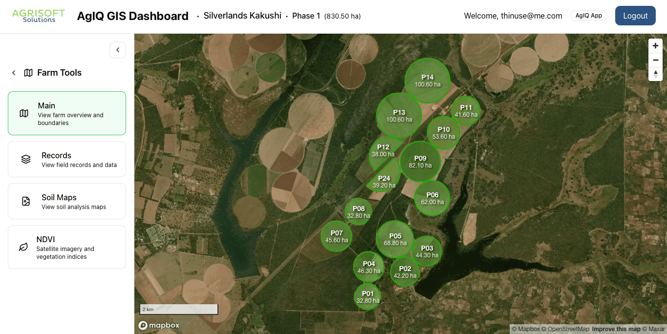 GIS Dashboard - Farm overview with field boundaries